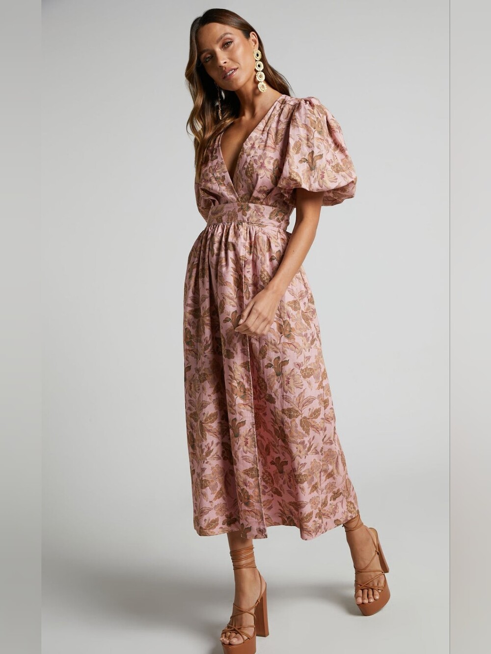 AMALIE THE LABEL Franc Linen Puff Sleeve Wrap Midi Dress 4.